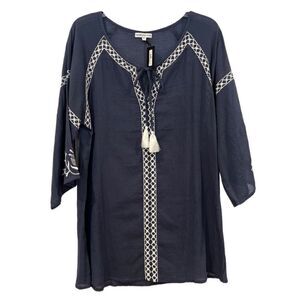 Crosstree Lane Blue Tassel Tie Boho Tunic Sz. L NWT
